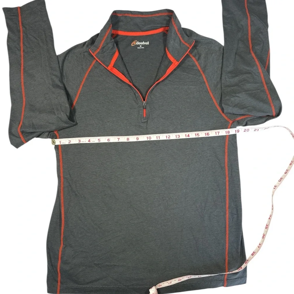 Cloudveil Performance 1/4 Zip Long Sleeve Pullover Men’s M Gray Orange Stitching